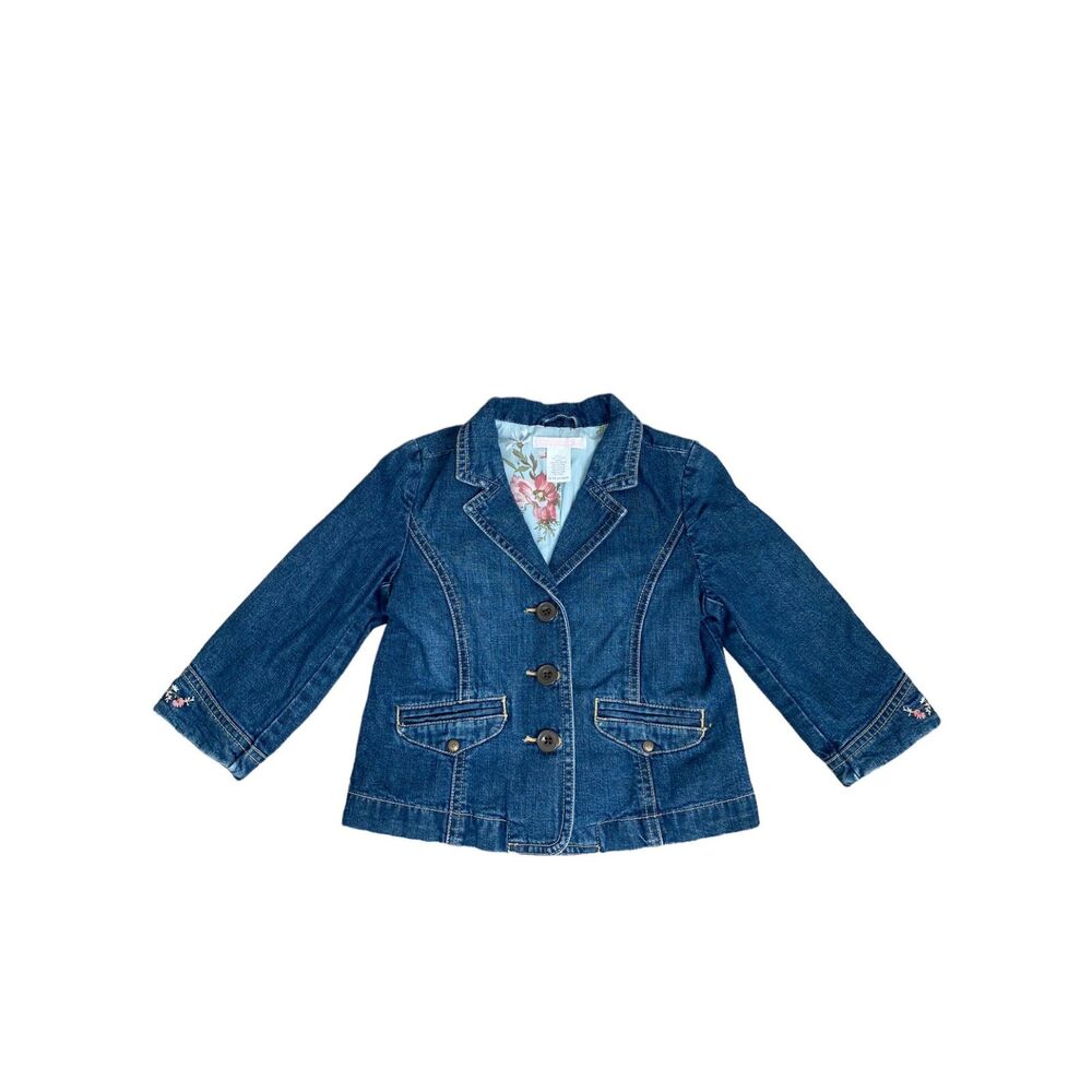 Janie & Jacket Floral Lined and Embroidered Jean Jacket 12-24m